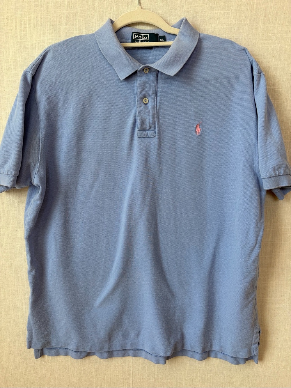 Polo by Ralph Lauren Men’s Sky Blue Polo with Pink Logo